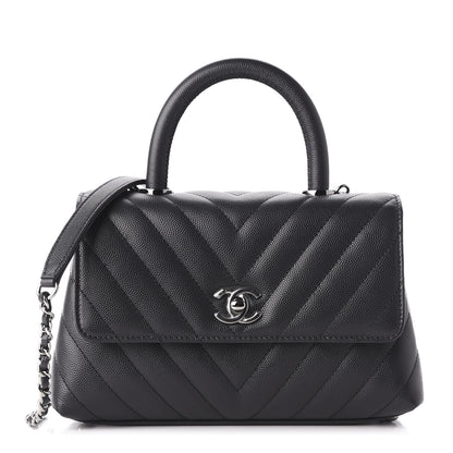 Chanel Caviar Chevron Quilted Mini Coco Handle Flap Dark Grey 1 of 12
