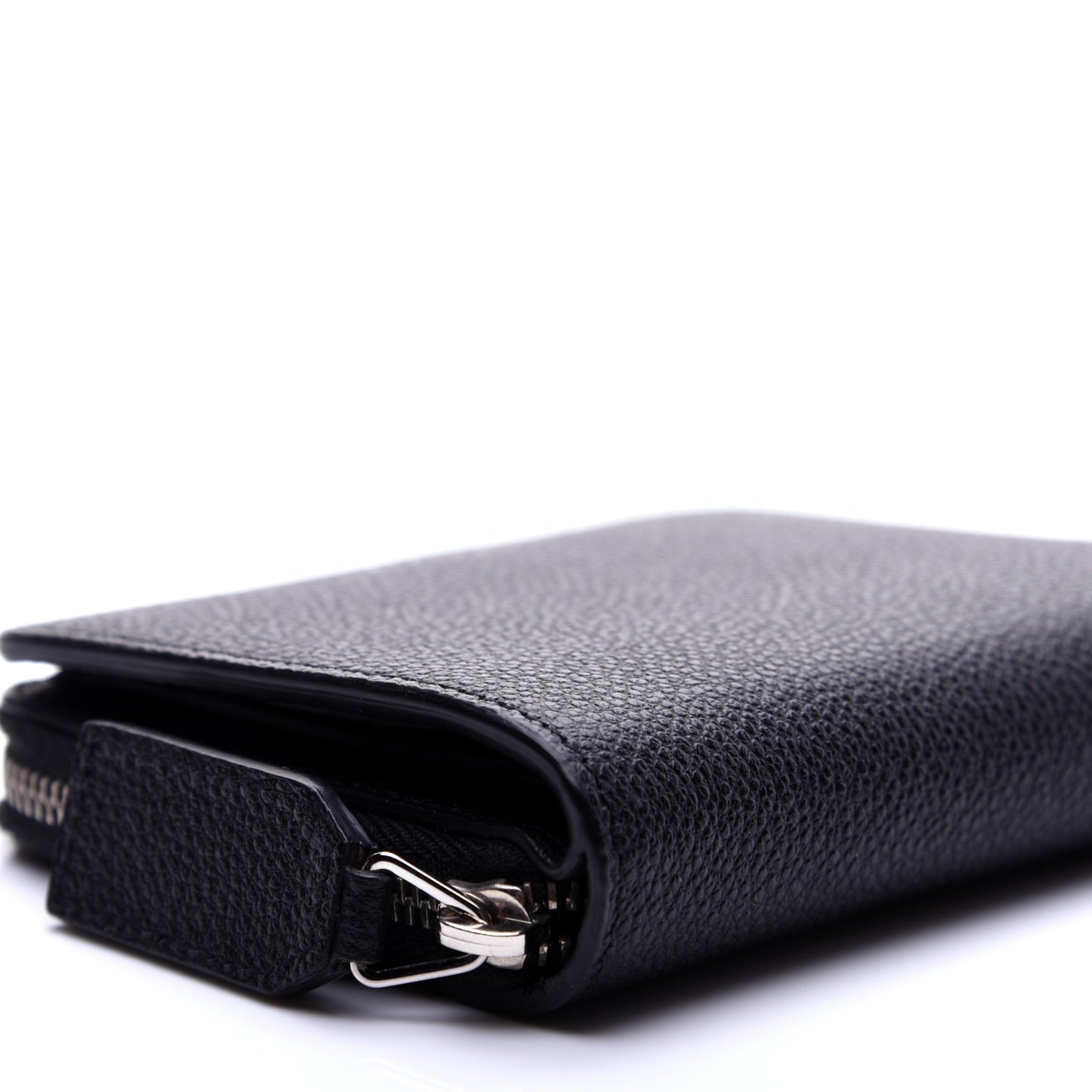 Grained Calfskin Rive Gauche Compact Zip Around Wallet Black