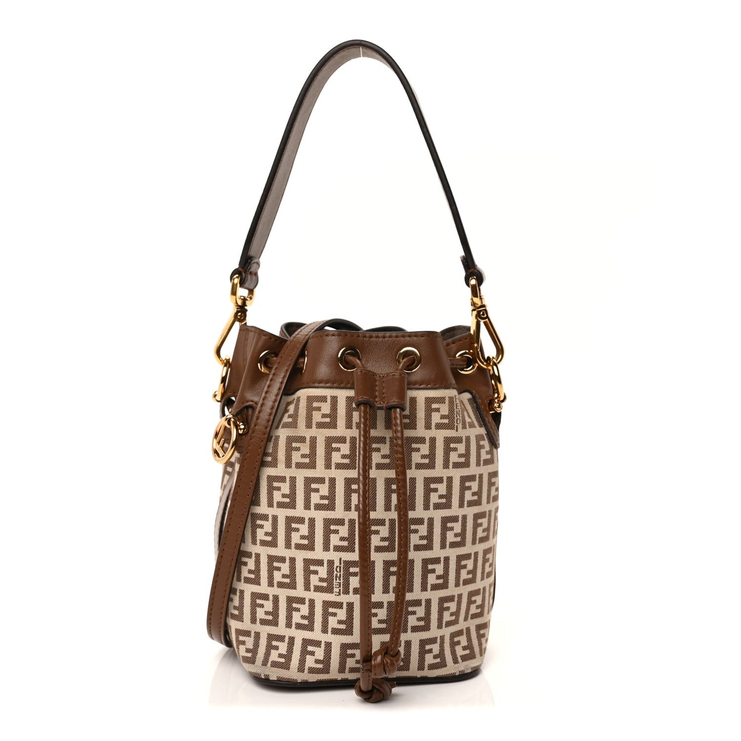 FENDI Zucchino Mini Mon Tresor Bucket Bag Beige Brown