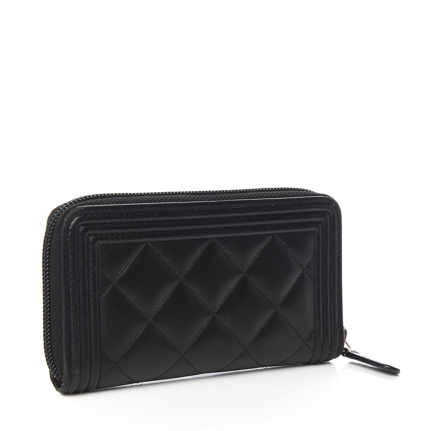 Lambskin Quilted Small Boy Zip Around Wallet Black