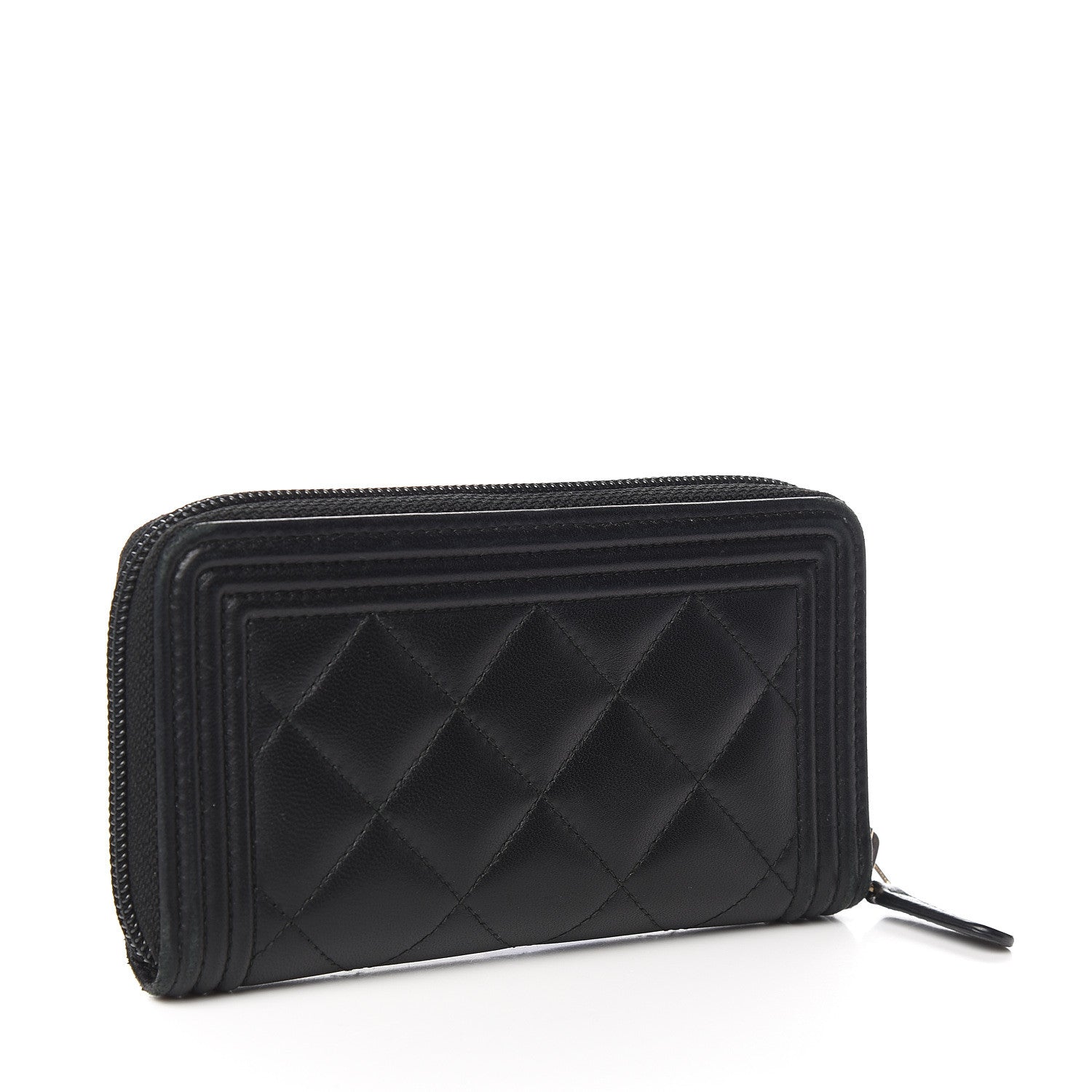 Chanel Lambskin Quilted Small Boy Zip Around Wallet Black 3 of 13