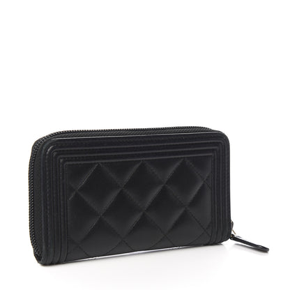 Chanel Lambskin Quilted Small Boy Zip Around Wallet Black 3 of 13