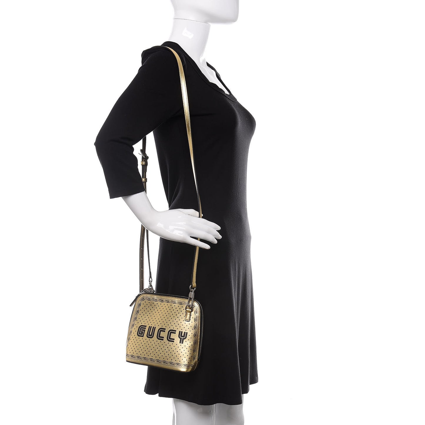 X SEGA Calfskin GUCCY Stars Mini Dome Shoulder Bag Gold