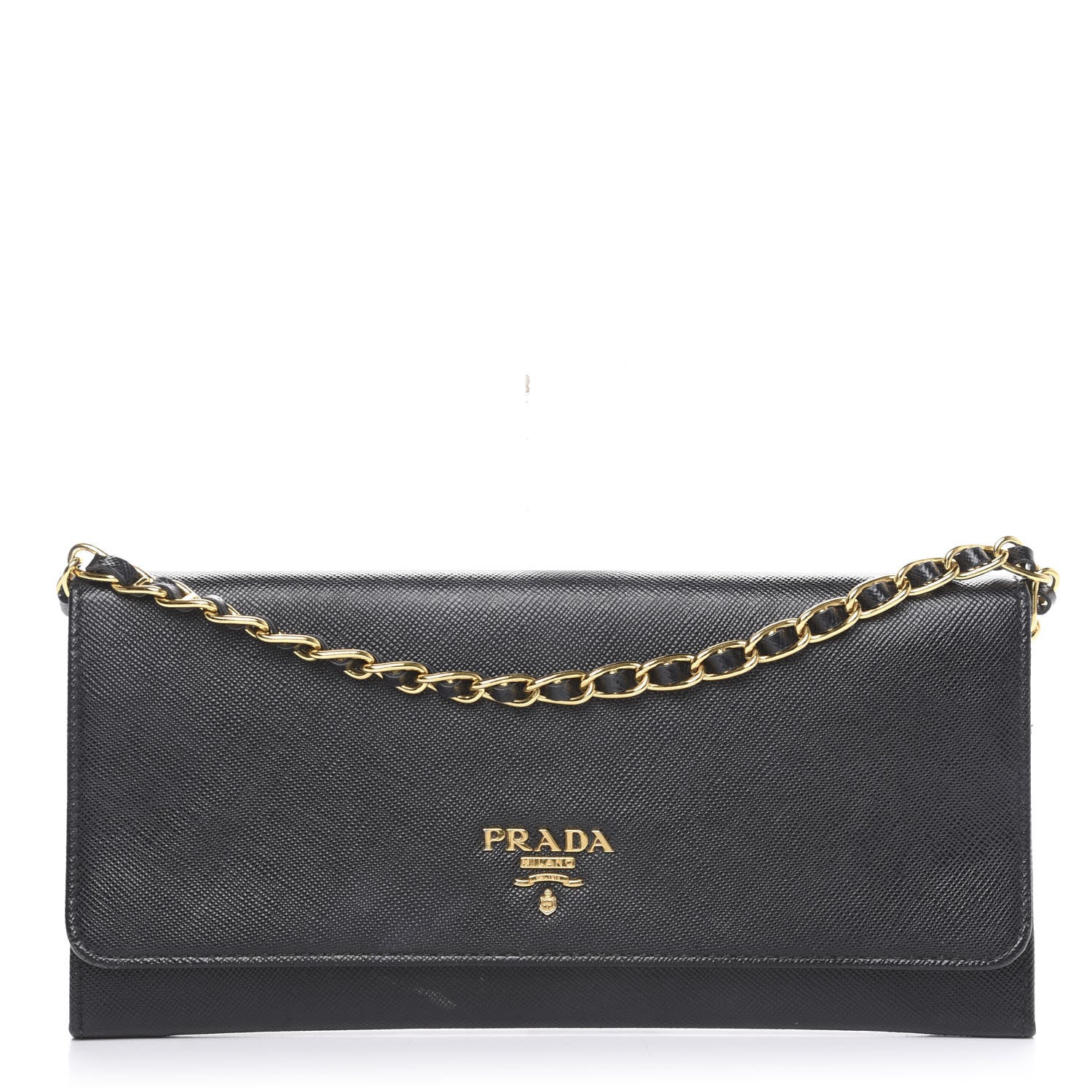 Prada Saffiano Metal Oro Chain Wallet Black 1 of 10