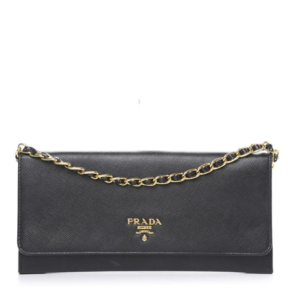 Prada Saffiano Metal Oro Chain Wallet Black 1 of 10