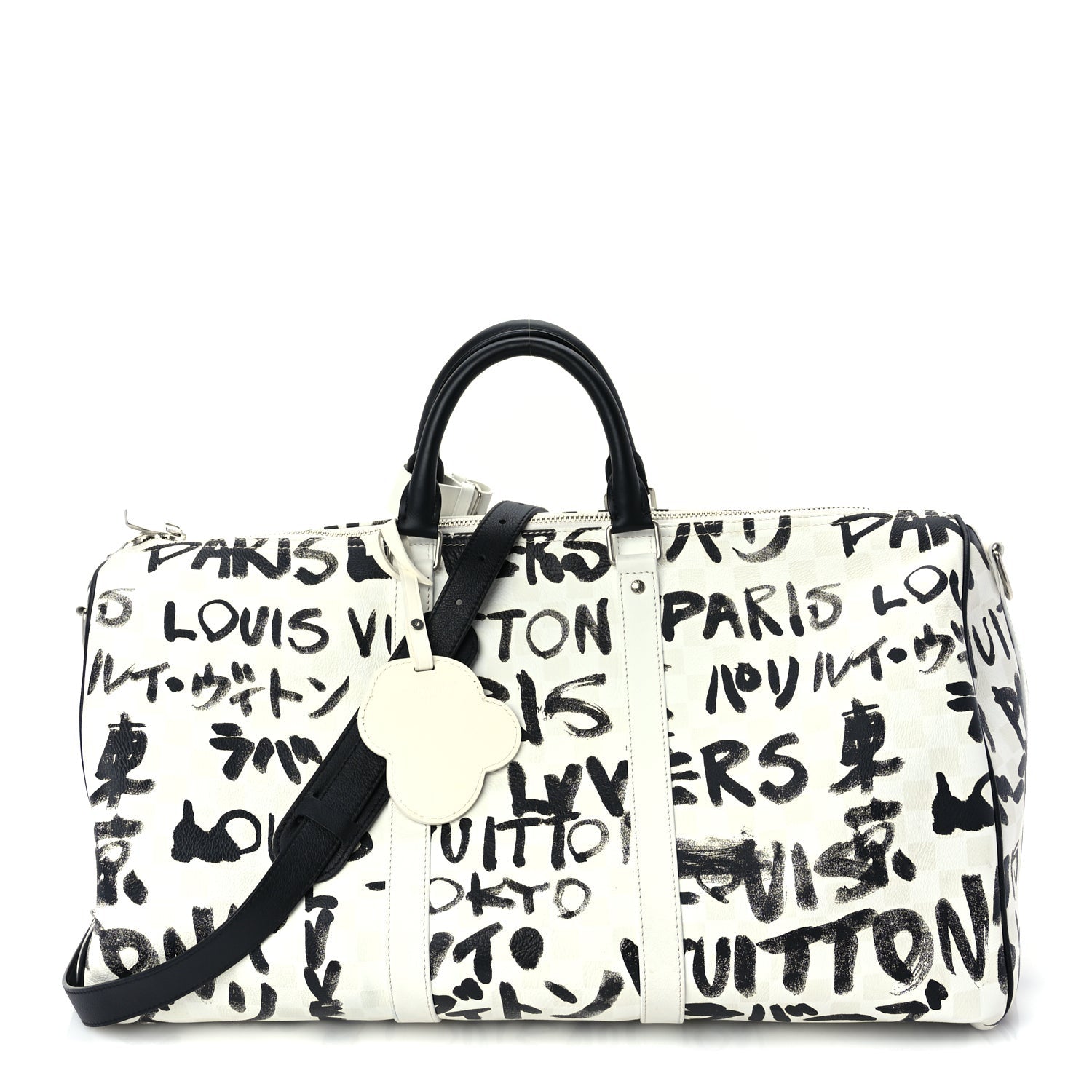 Louis Vuitton Calfskin Damier Scribble Keepall Bandouliere 50  Black White 1 of 8