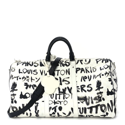 Louis Vuitton Calfskin Damier Scribble Keepall Bandouliere 50  Black White 1 of 8