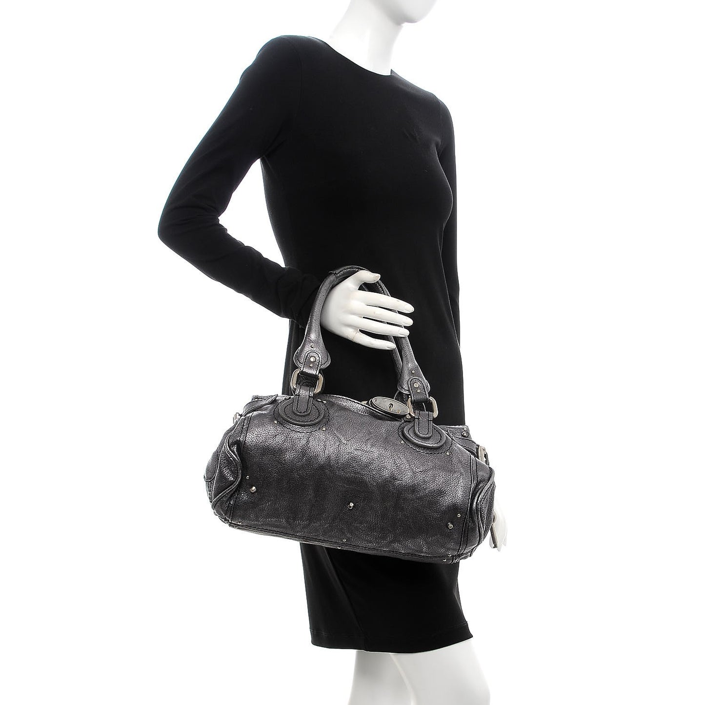 Metallic Calfskin Medium Paddington Satchel Grey