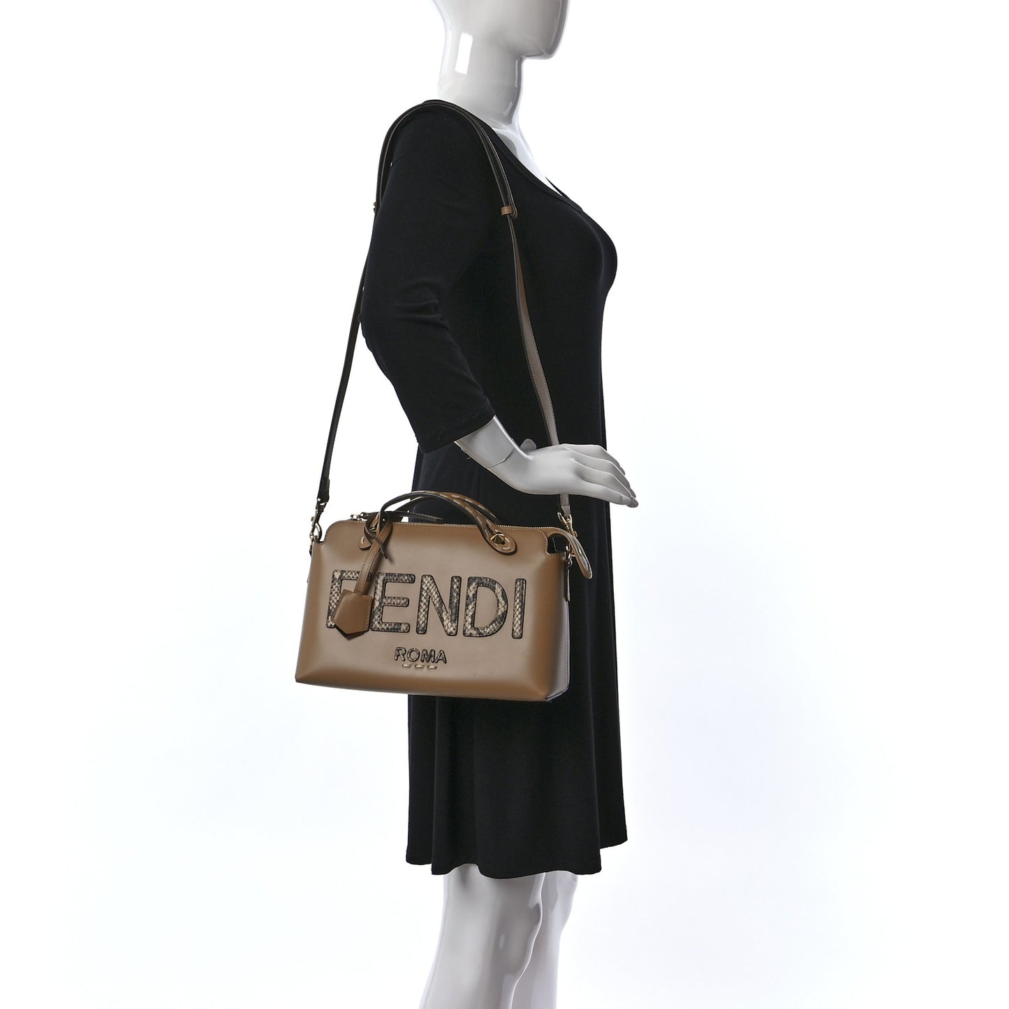 Vitello King Elaphe Python Print Logo Medium By The Way Boston Bag Miele Scuro Makeup