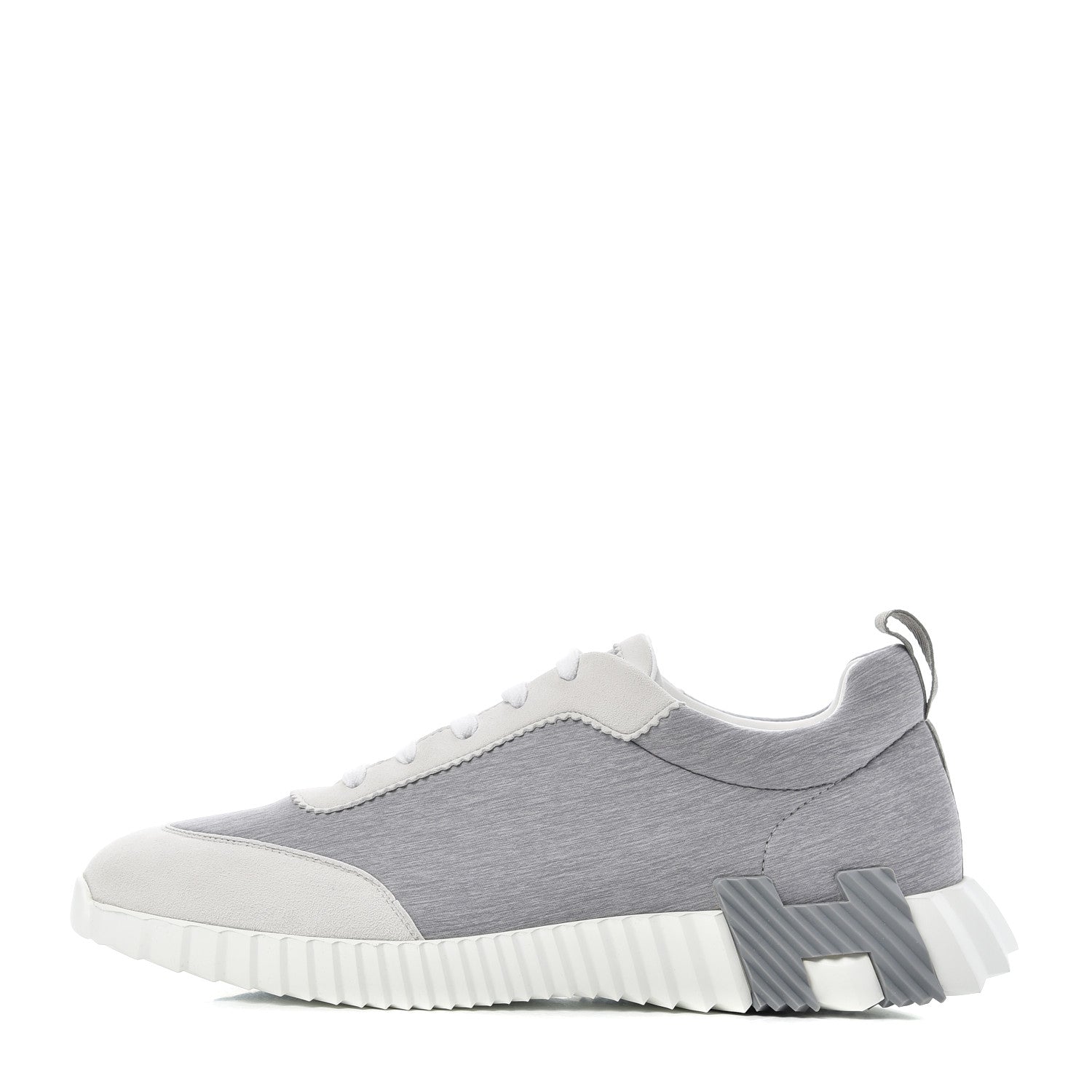 Hermes Technical Canvas Suede Goatskin Mens Bouncing Sneakers 44 Gris White 1 of 8