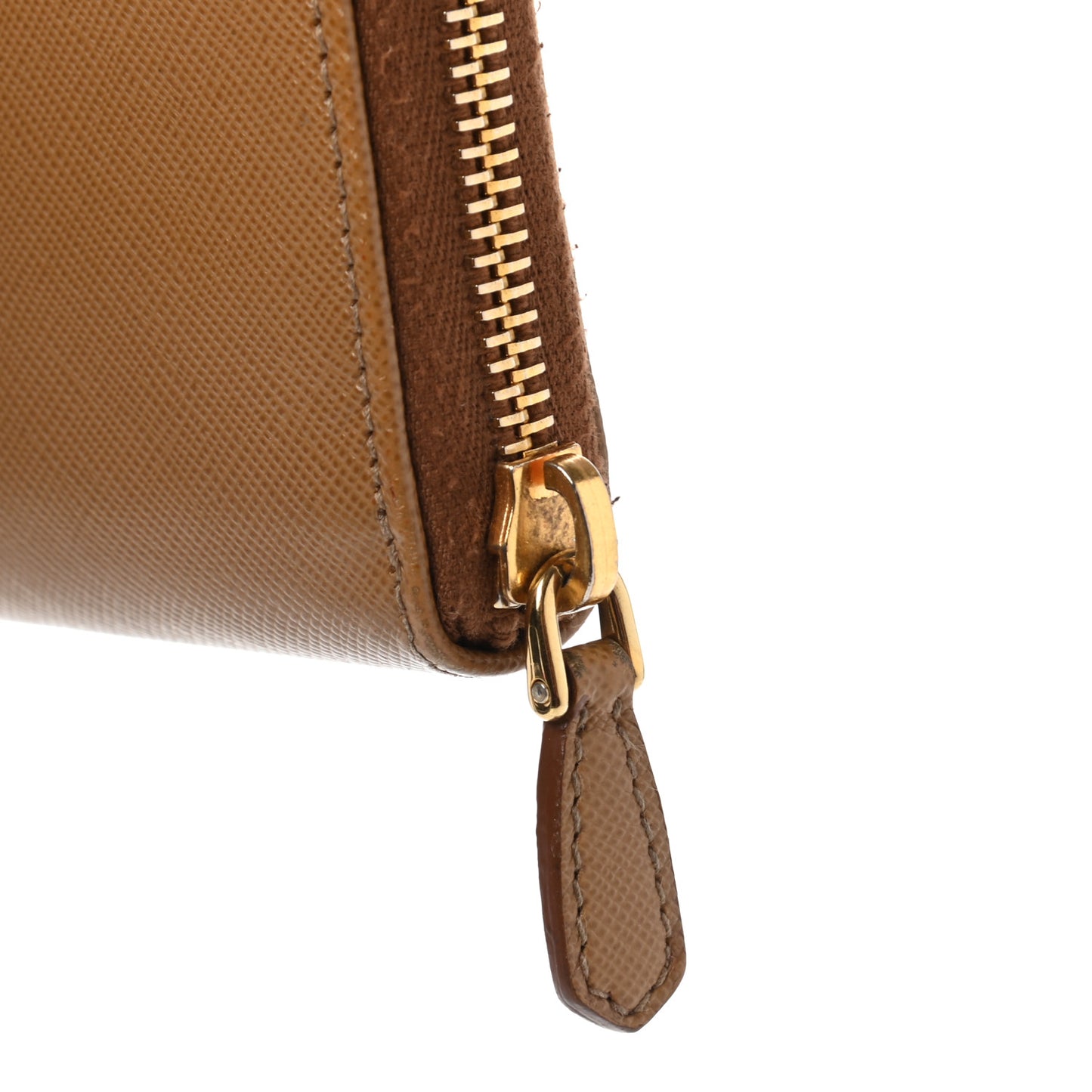 Saffiano Metal Zip Around Wallet Caramel