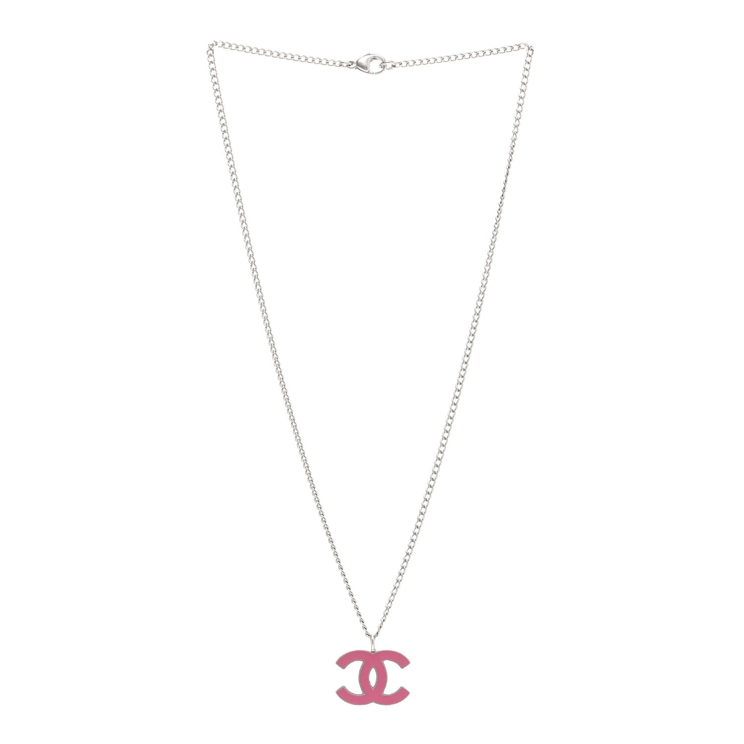 Chanel Enamel CC Pendant Necklace Pink Silver 3 of 7
