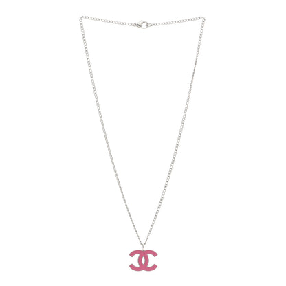 Chanel Enamel CC Pendant Necklace Pink Silver 3 of 7