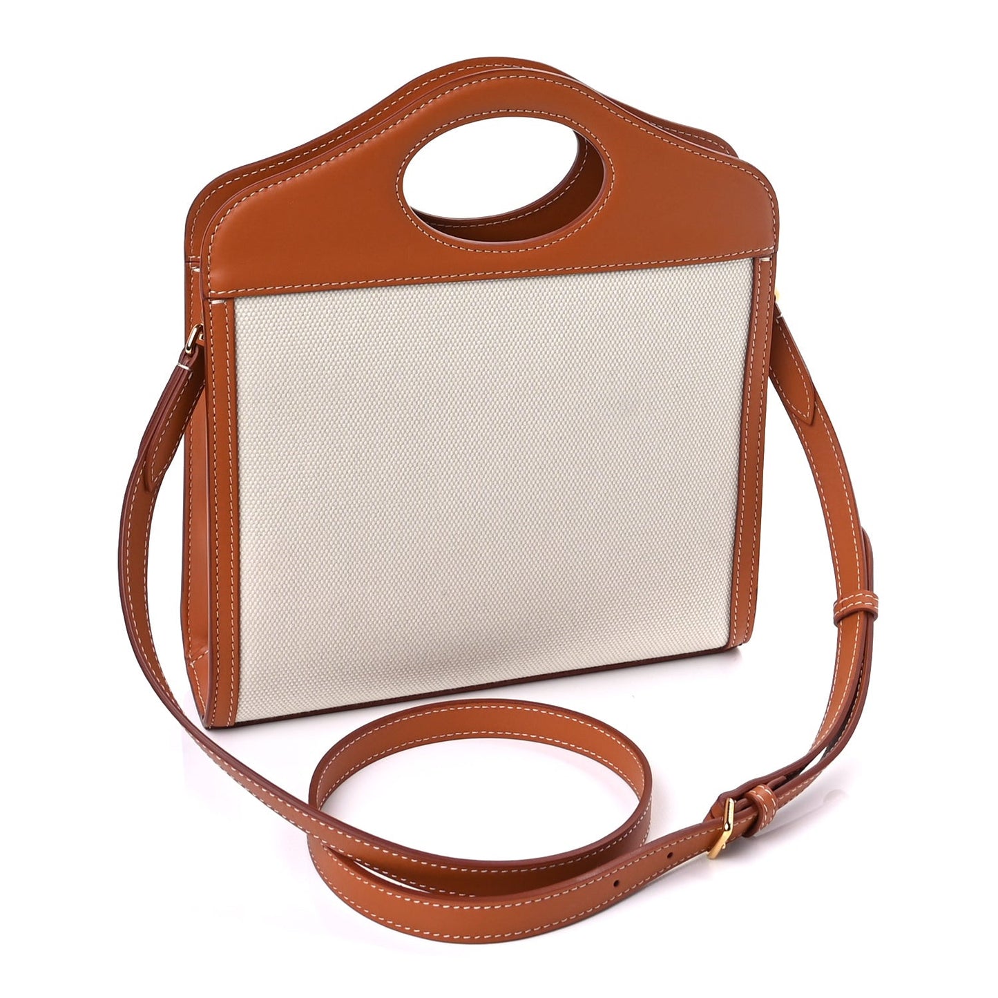 Canvas Smooth Calfskin Two Tone Mini Pocket Bag  Natural Malt Brown