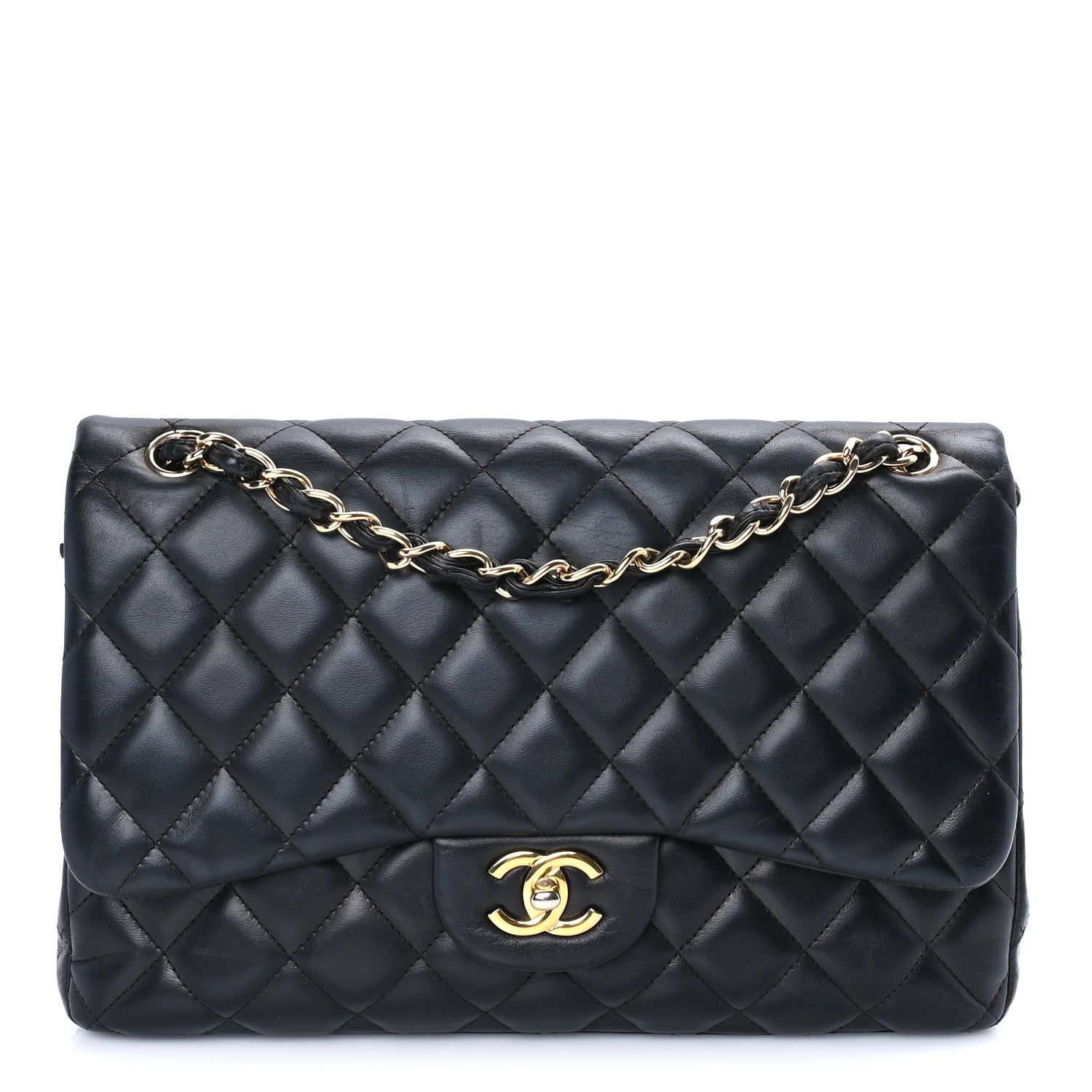 Chanel Lambskin Quilted Jumbo Double Flap Black 1 of 7
