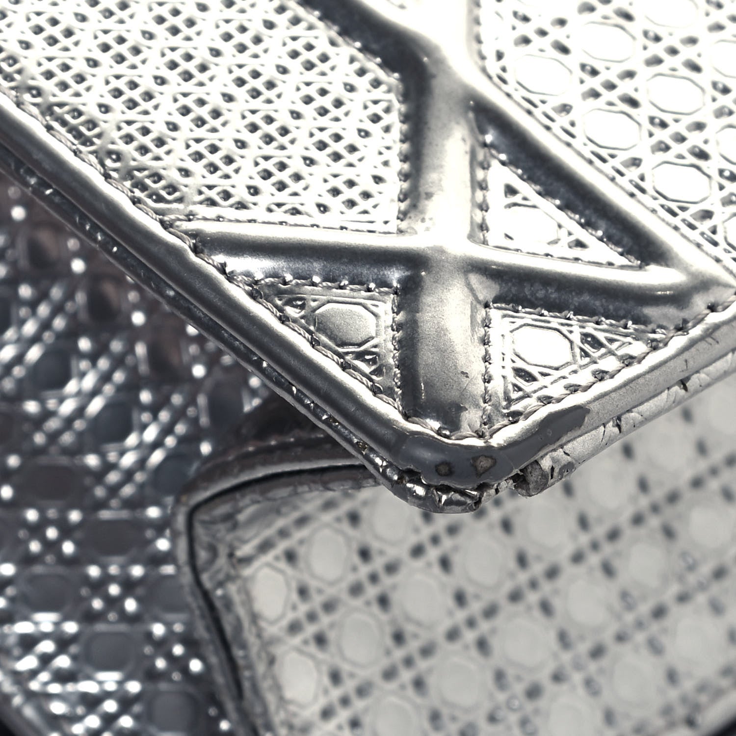 Christian Dior Metallic Patent Micro-Cannage Medium Diorama Flap Bag Silver 7 of 18