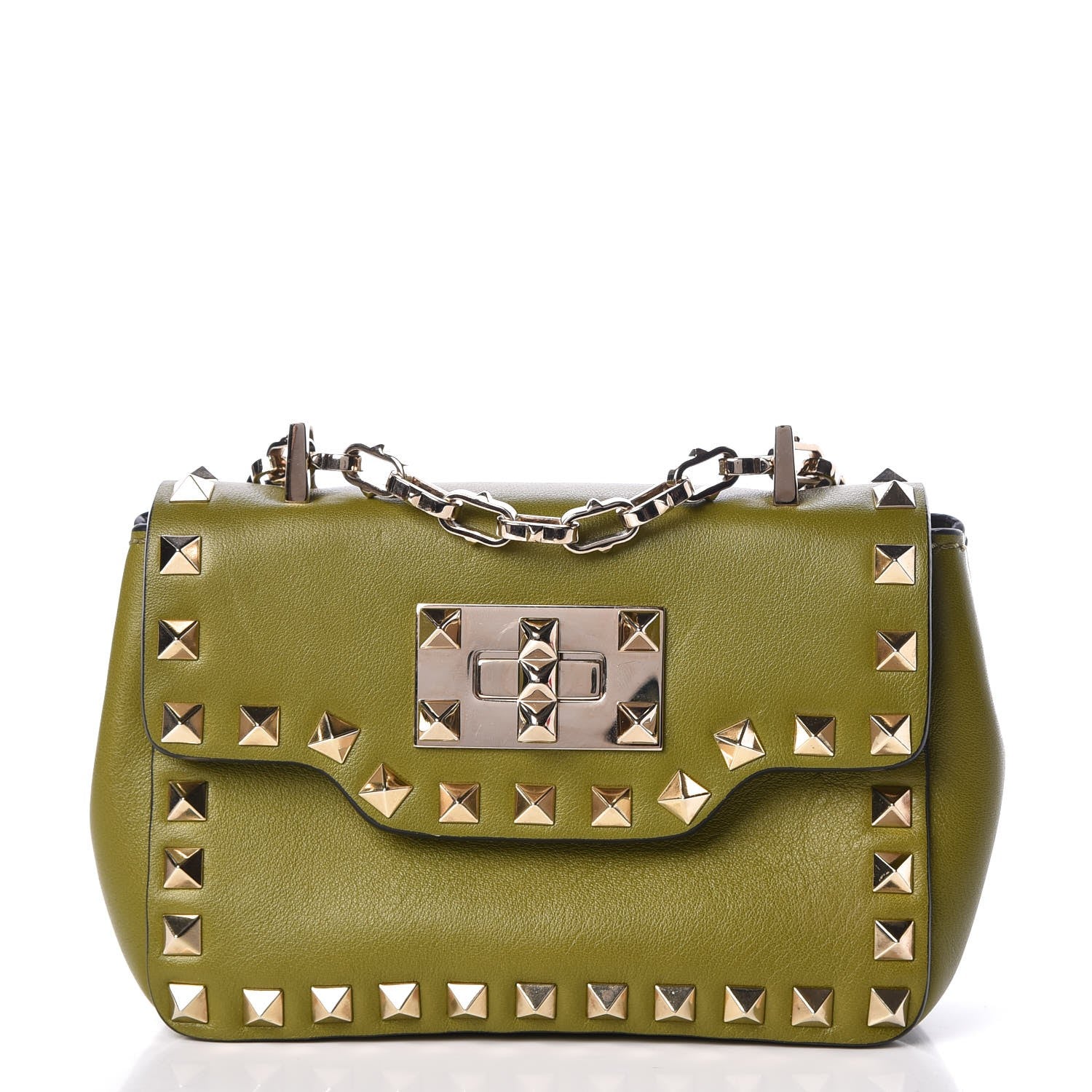 Valentino Garavani Vitello Small Rockstud Chain Strap Shoulder Bag Military Green 1 of 7