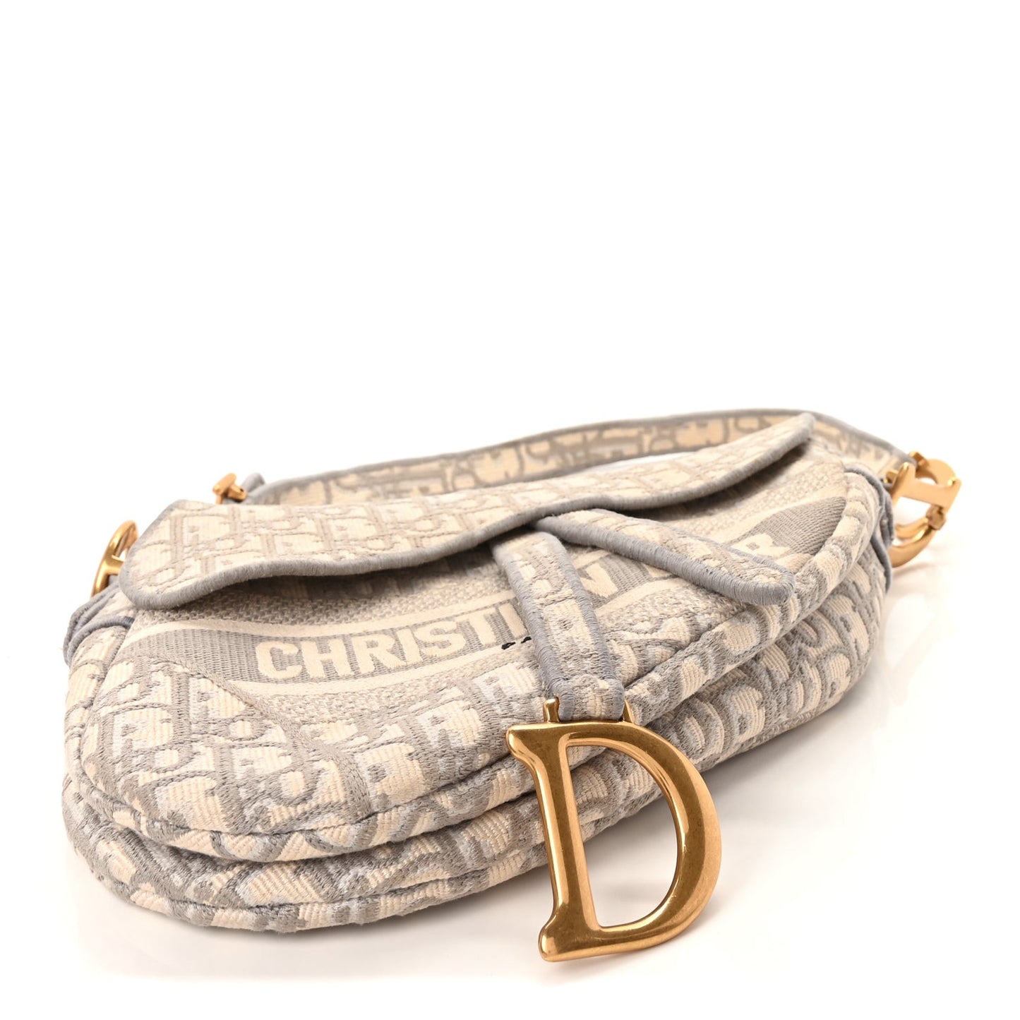 Oblique Embroidered Saddle Bag Gray