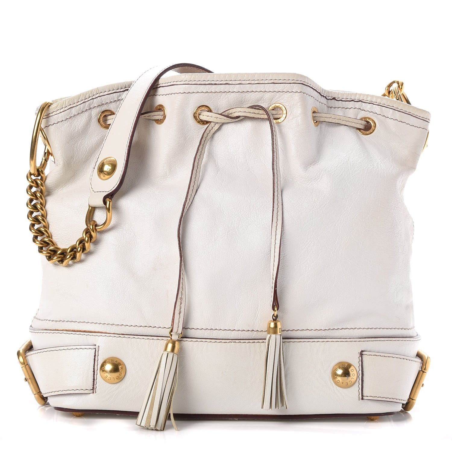 Dolce & Gabbana Calfskin Drawstring Bucket Shoulder Bag White 1 of 10