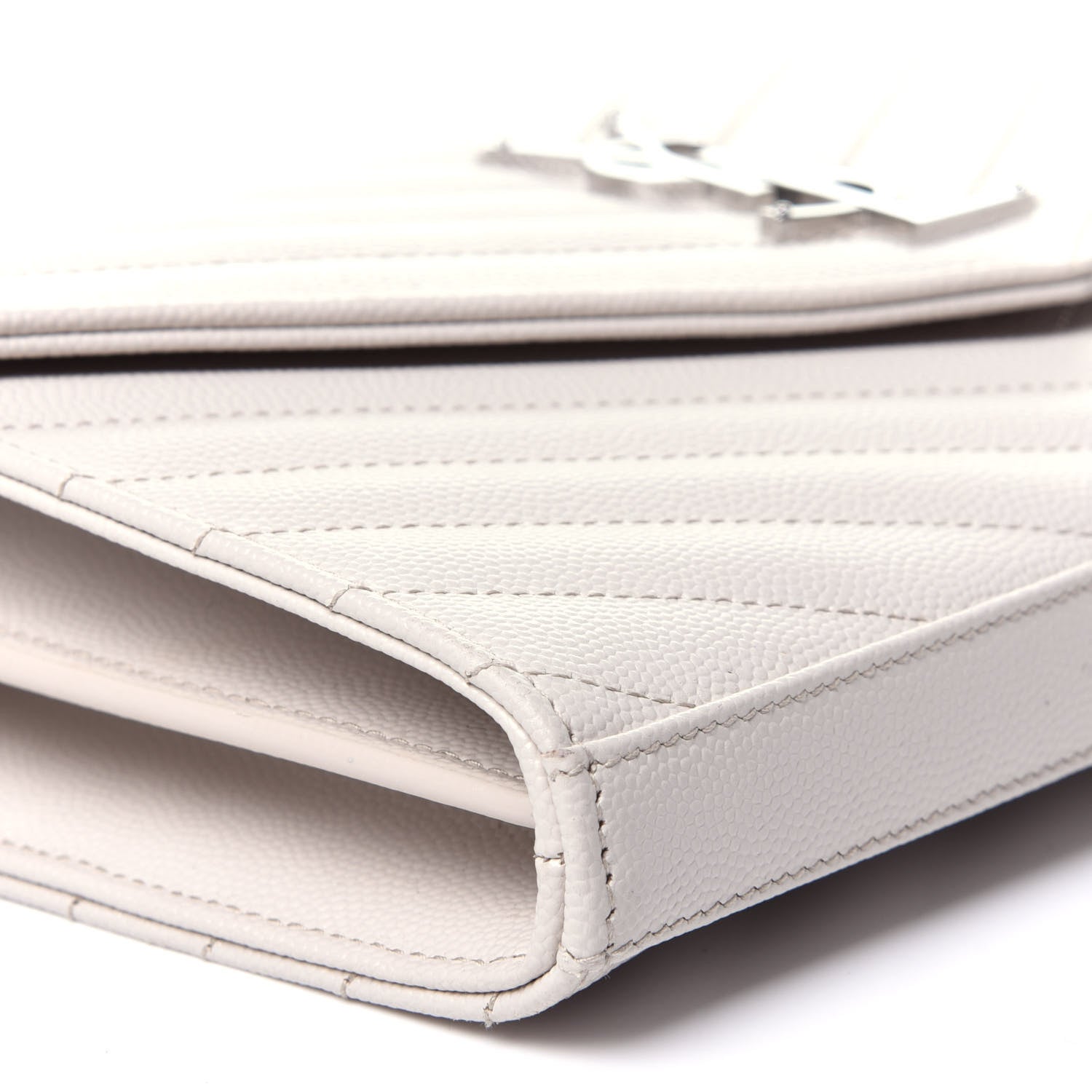 Saint Laurent Grain De Poudre Matelasse Chevron Monogram Chain Wallet Cream 7 of 12