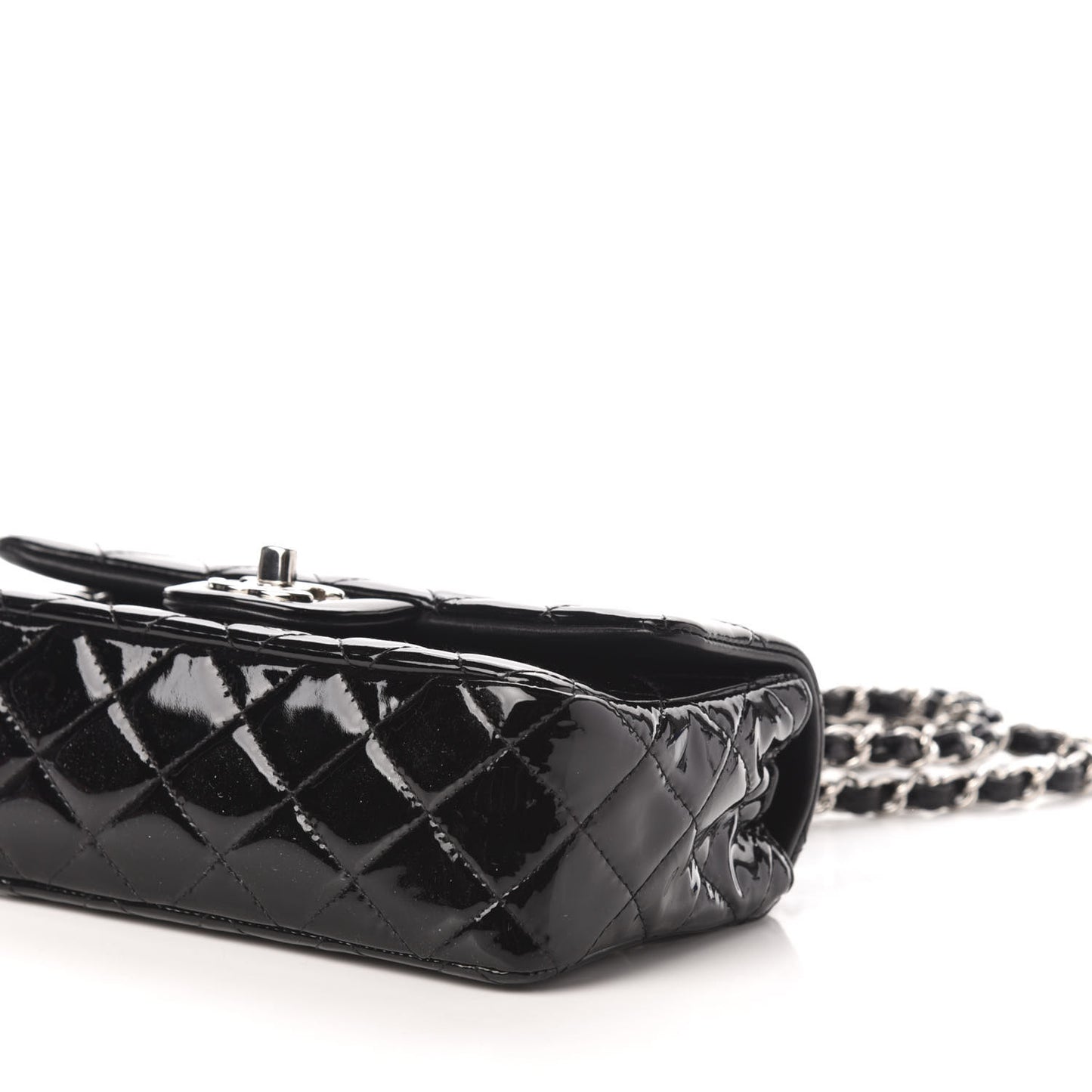 Patent Calfskin Quilted Mini Rectangular Flap Black