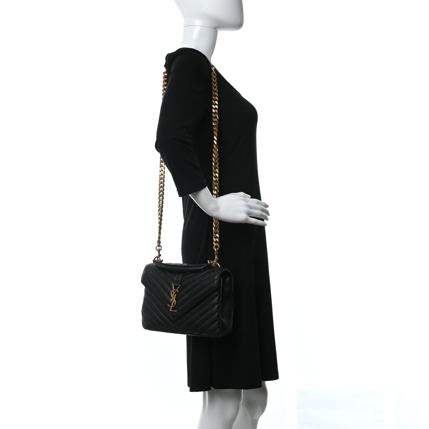 Sheepskin Matelasse Chevron Monogram Medium College Bag Black