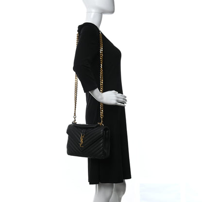 Saint Laurent Sheepskin Matelasse Chevron Monogram Medium College Bag Black 2 of 20