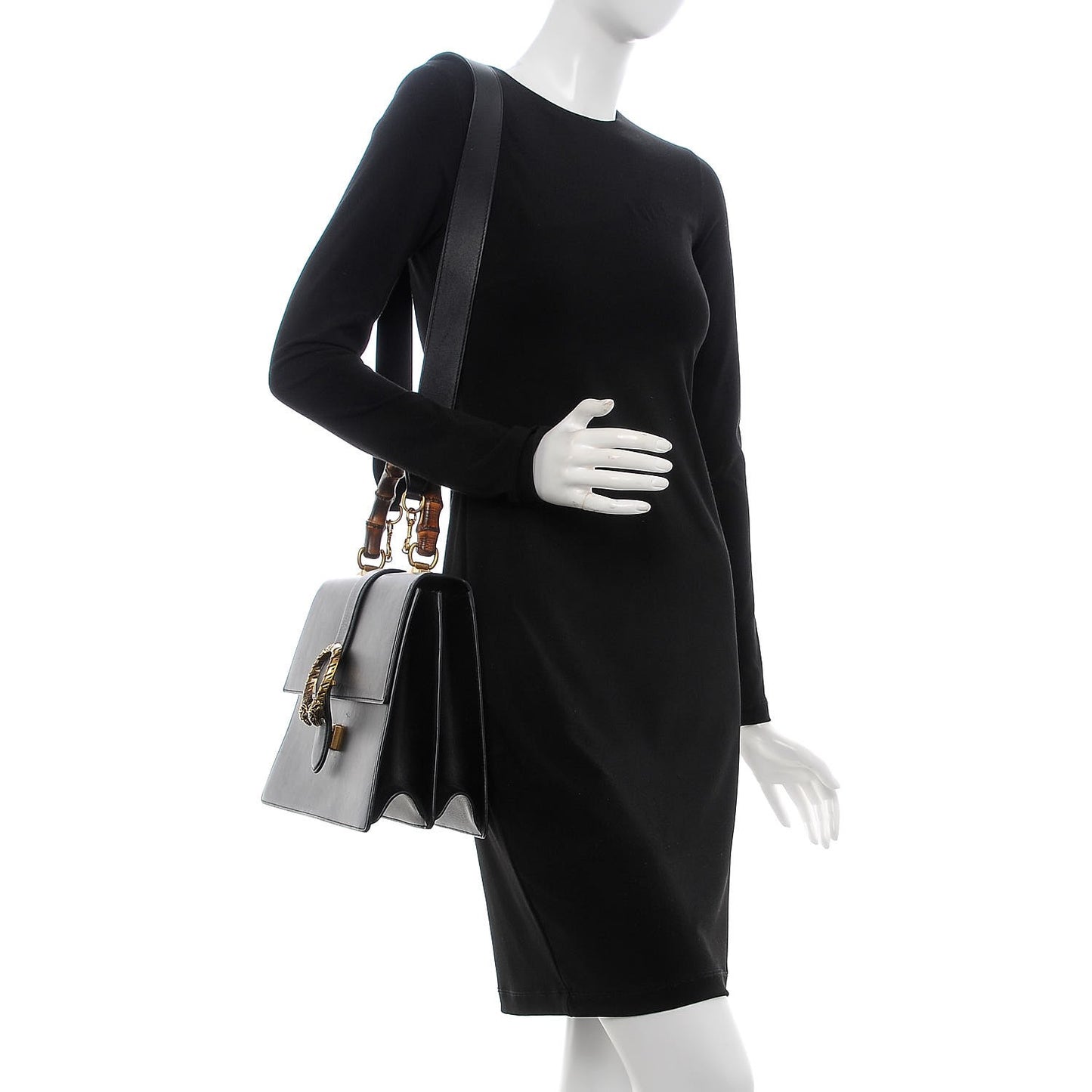 Moon Calfskin Web Large Dionysus Bamboo Top Handle Bag Black