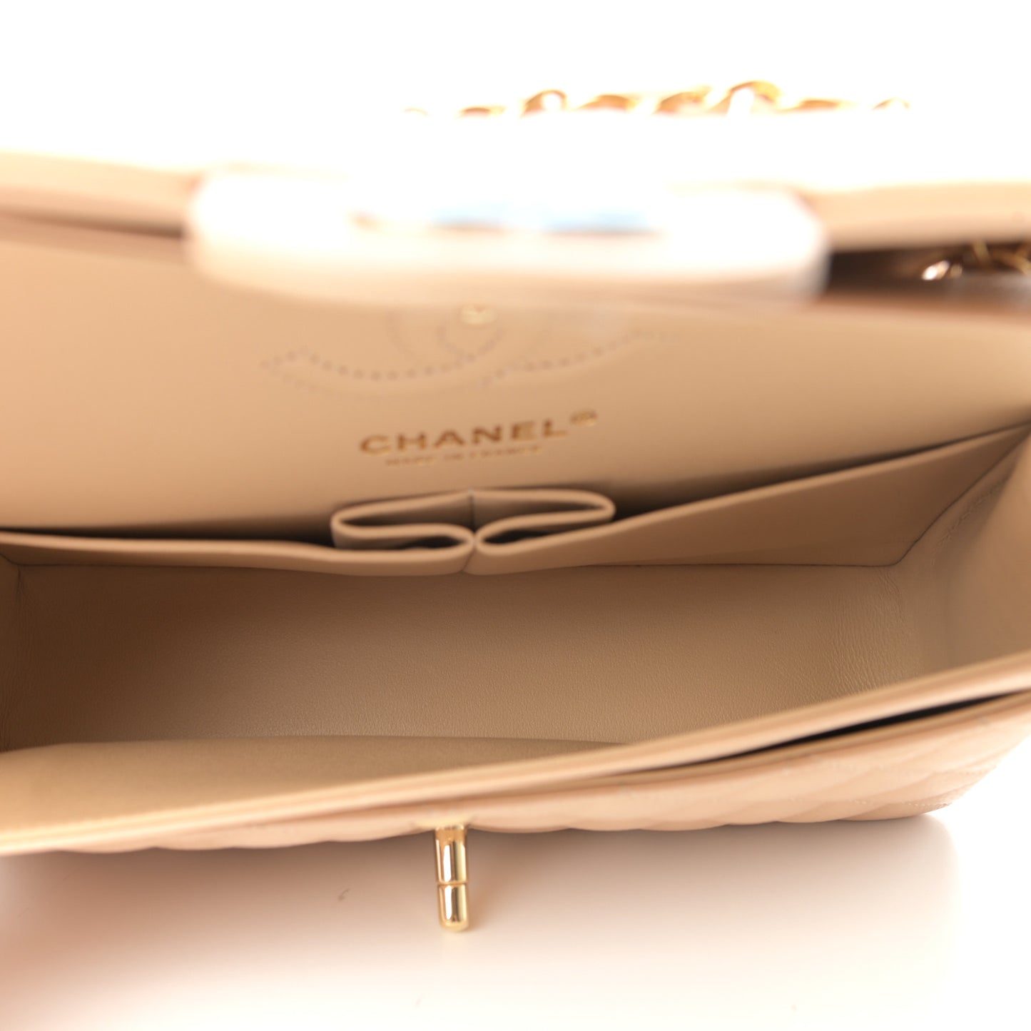 Caviar Quilted Small Double Flap Beige