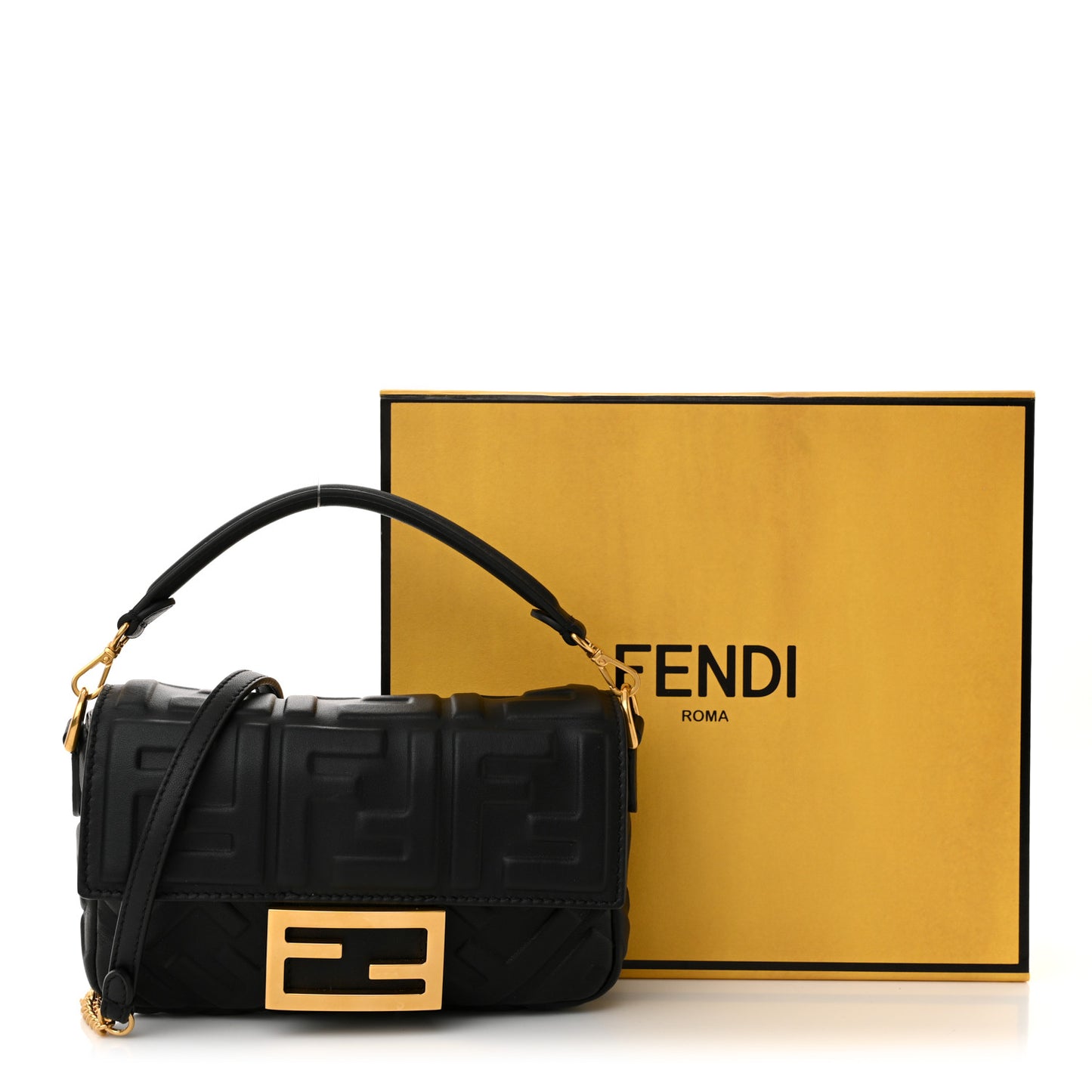 Nappa FF 1974 Embossed Mini Baguette Black