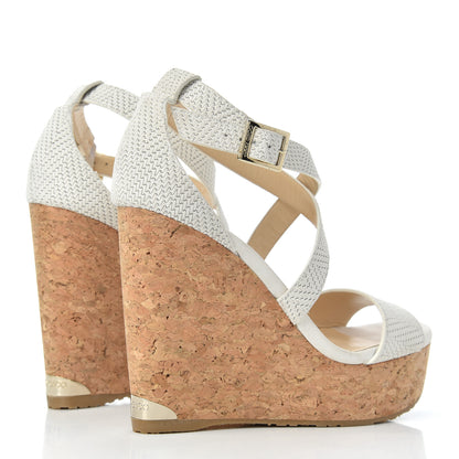 Jimmy Choo Nubuck Embossed Cork Portia 120 Wedge Sandals 37 Latte 4 of 10