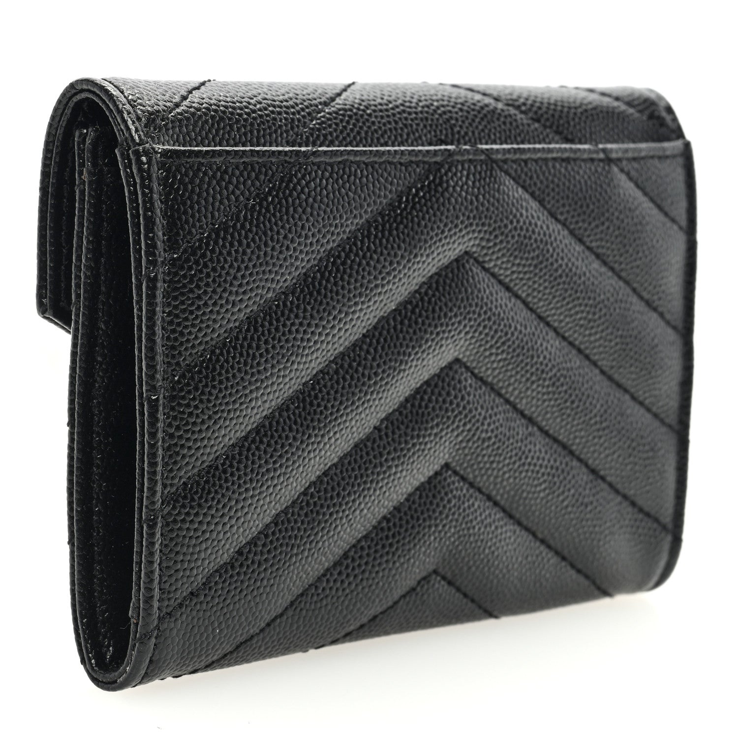 Saint Laurent Grain De Poudre Matelasse Chevron Small Monogram Envelope Wallet Black 3 of 6