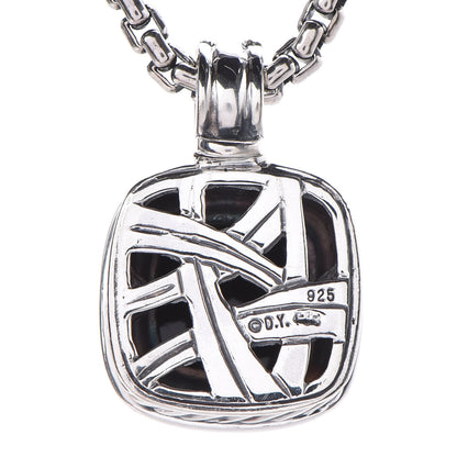 David Yurman Sterling Silver Diamond Black Onyx 11mm Albion Pendant Necklace 5 of 6