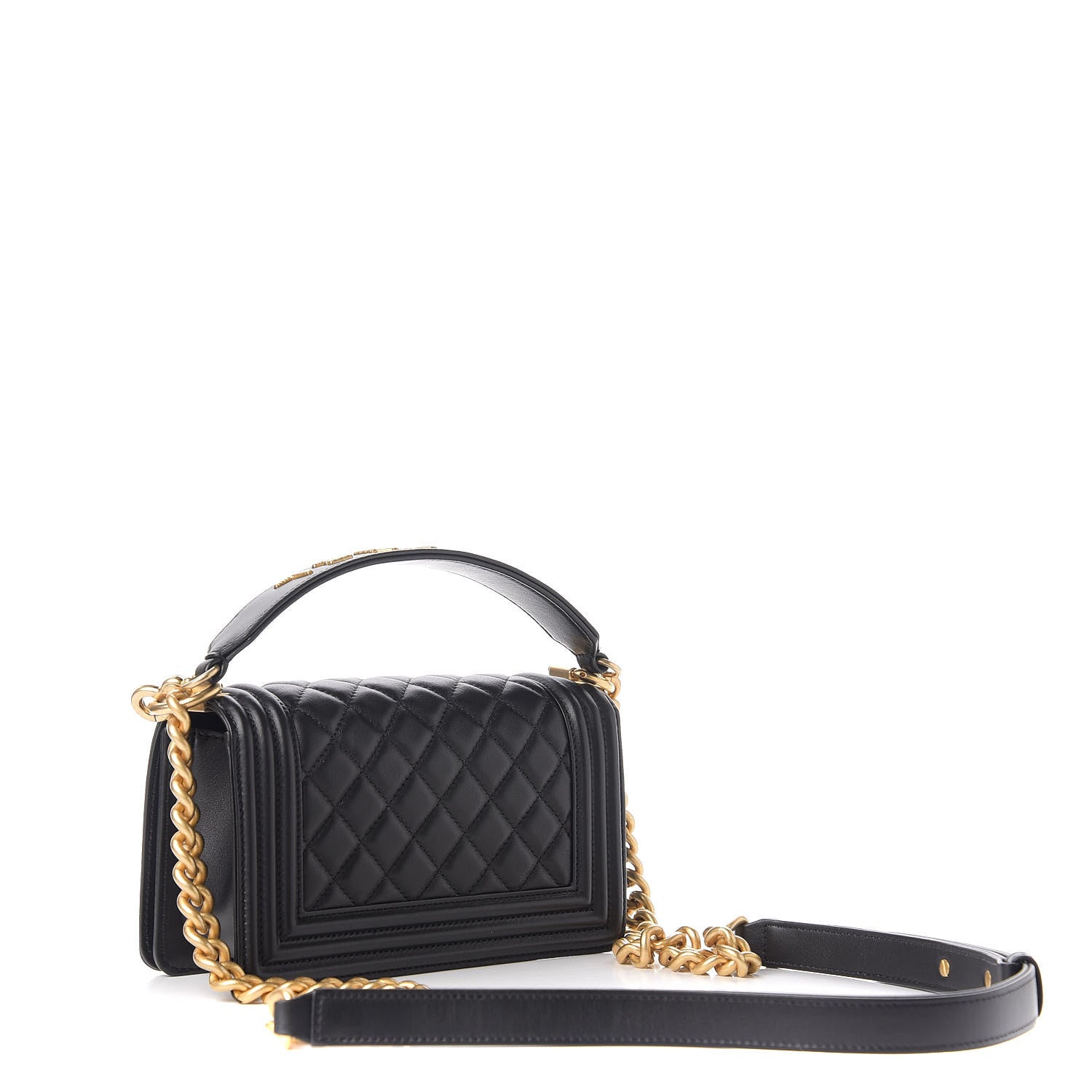 Chanel Calfskin Quilted Small Boy Top Handle Flap Black 4 of 11