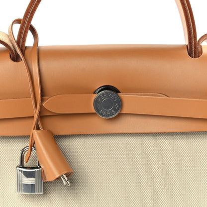 Hermes Military Toile Vache Hunter Herbag Zip Retourne 31 PM Beton Naturel 8 of 11