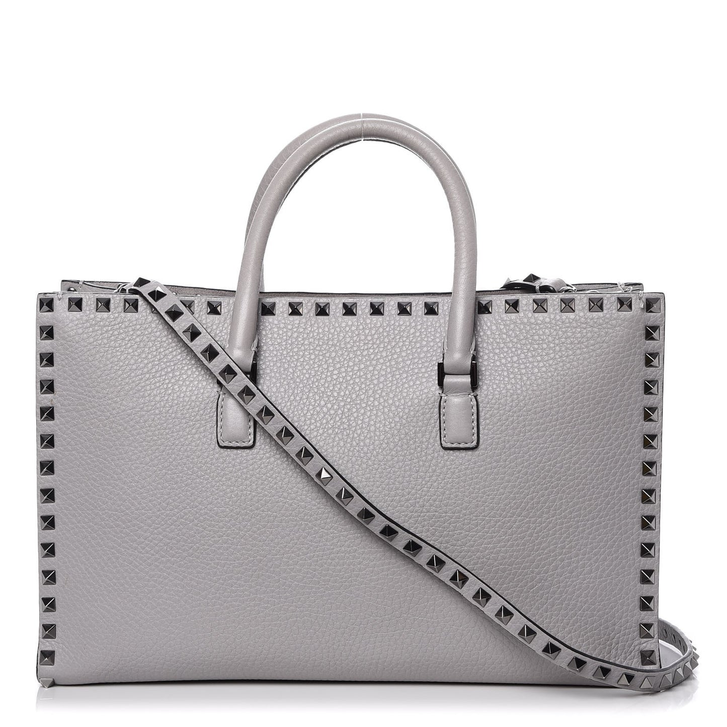 Grained Calfskin Medium Rockstud Double Handle Horizontal Tote Pastel Grey