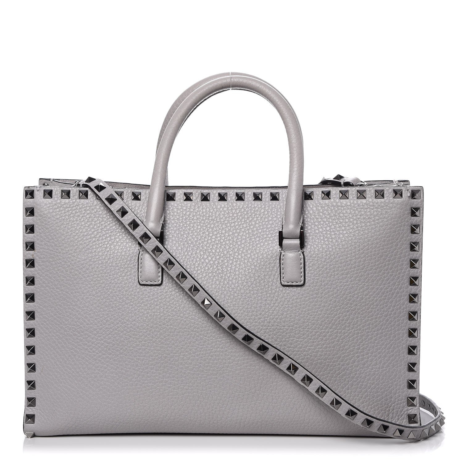 Valentino Garavani Grained Calfskin Medium Rockstud Double Handle Horizontal Tote Pastel Grey 1 of 9