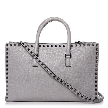 Valentino Garavani Grained Calfskin Medium Rockstud Double Handle Horizontal Tote Pastel Grey 1 of 9