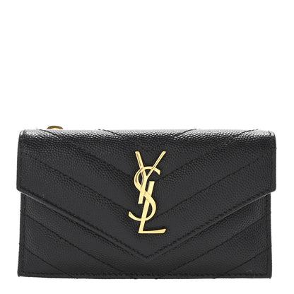 Saint Laurent Grain De Poudre Matelasse Chevron Monogram Compact Wallet Black 1 of 7