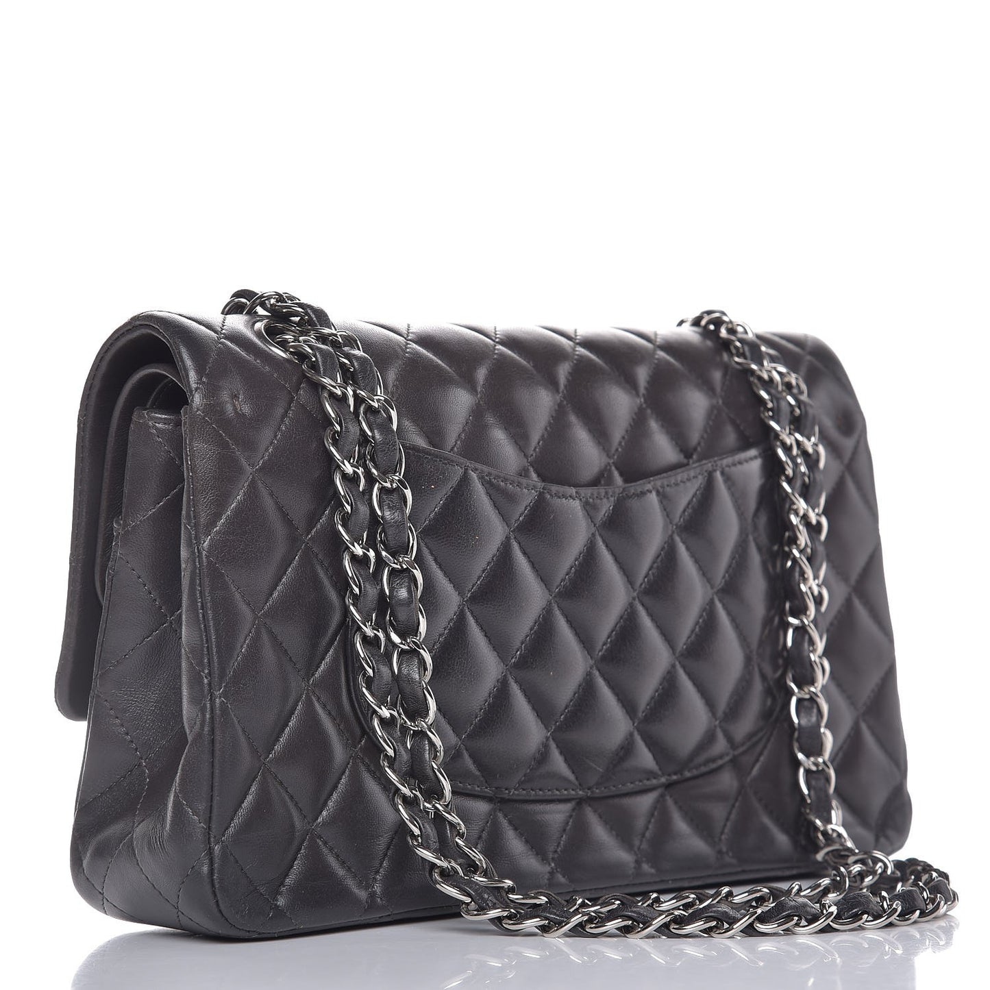 Lambskin Quilted Medium Double Flap Dark Grey