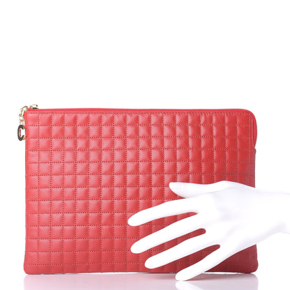 Celine Calfskin Quilted C Charm Pouch Red 2 of 10