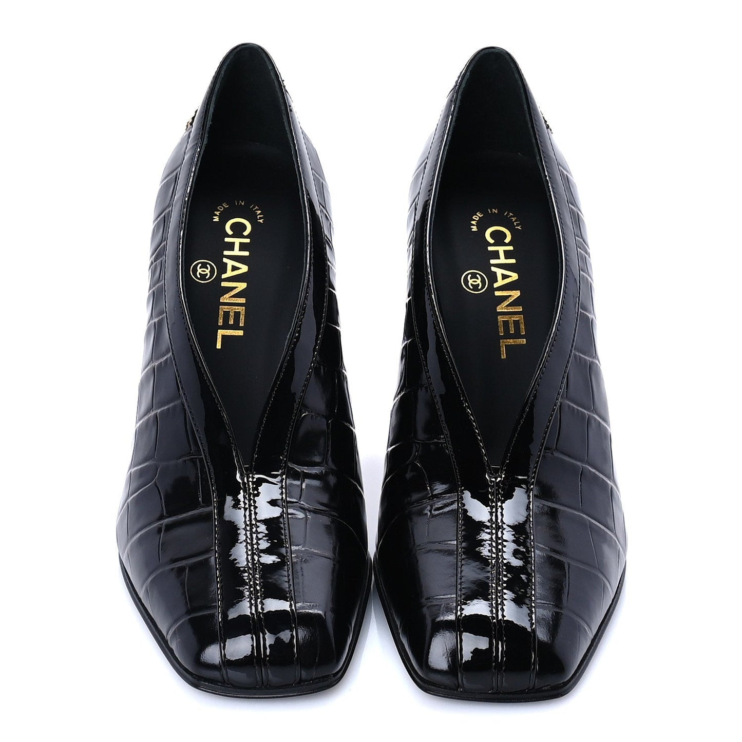 Crocodile Embossed Patent Calfskin Pumps 37 Black