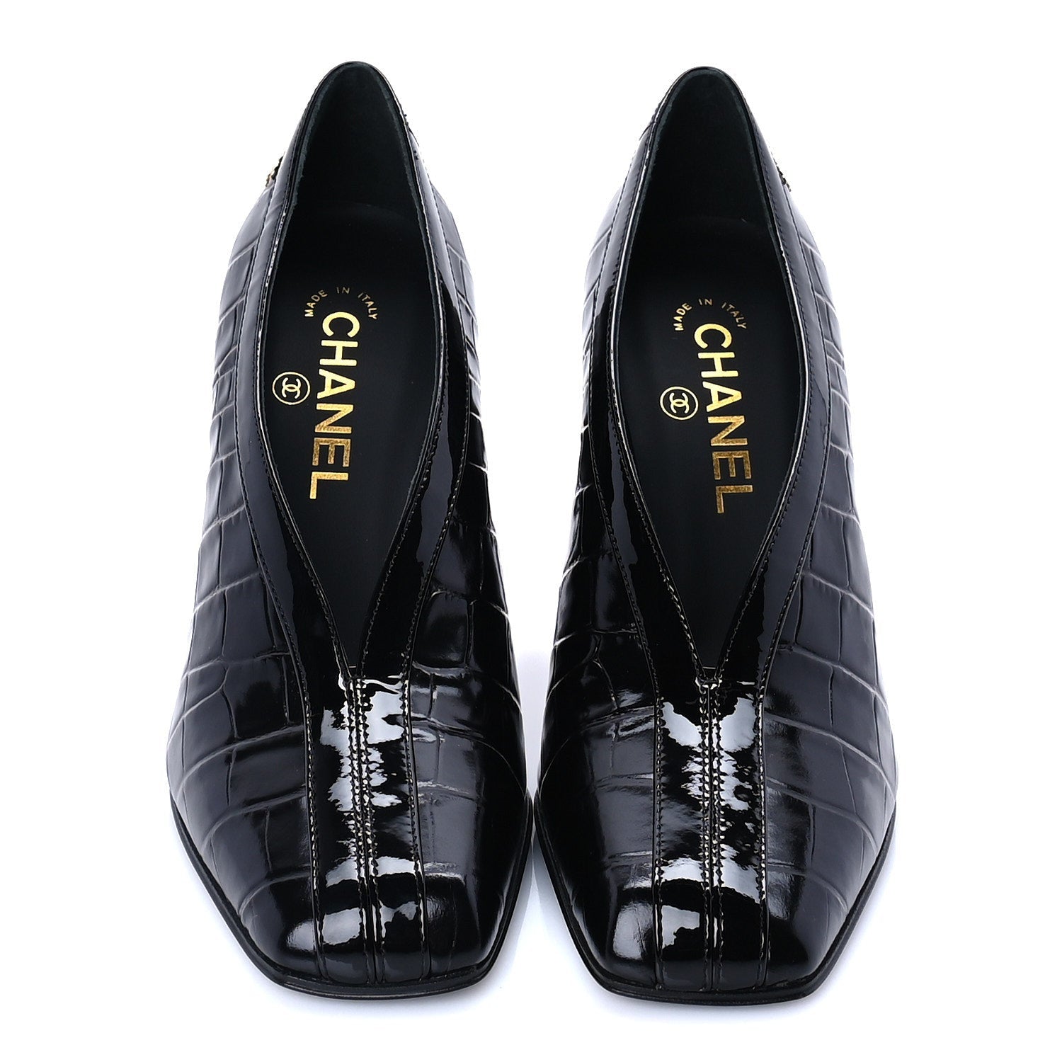 Chanel Crocodile Embossed Patent Calfskin Pumps 37 Black 3 of 8