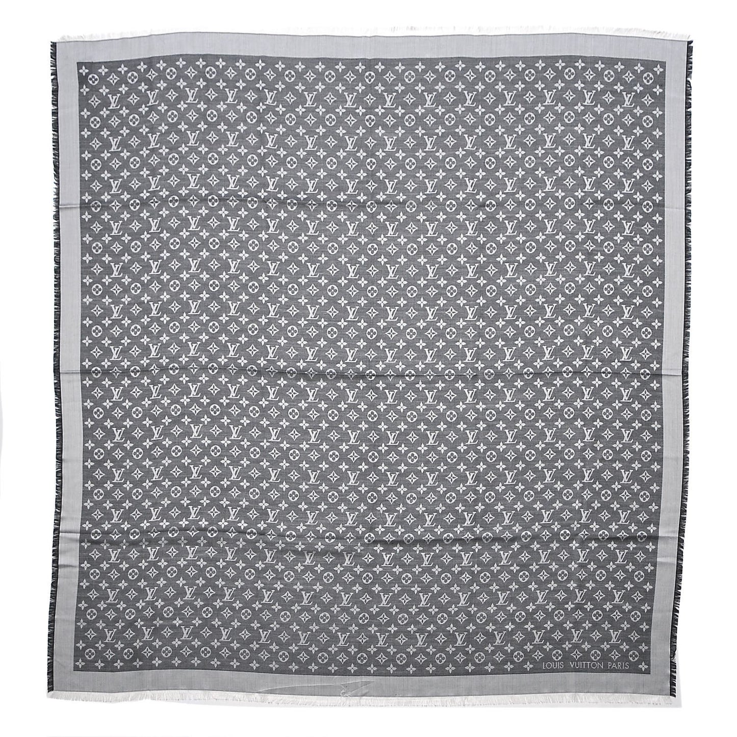 Wool Silk Monogram Denim Shawl Black