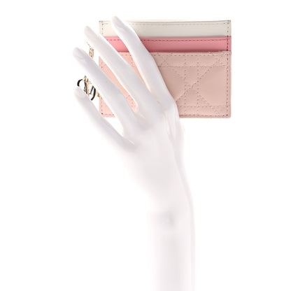 Christian Dior Lambskin Cannage Lady Dior Three-Tone Five-Slots Card Holder Powder Pink Melocoton Pink Latte 2 of 11