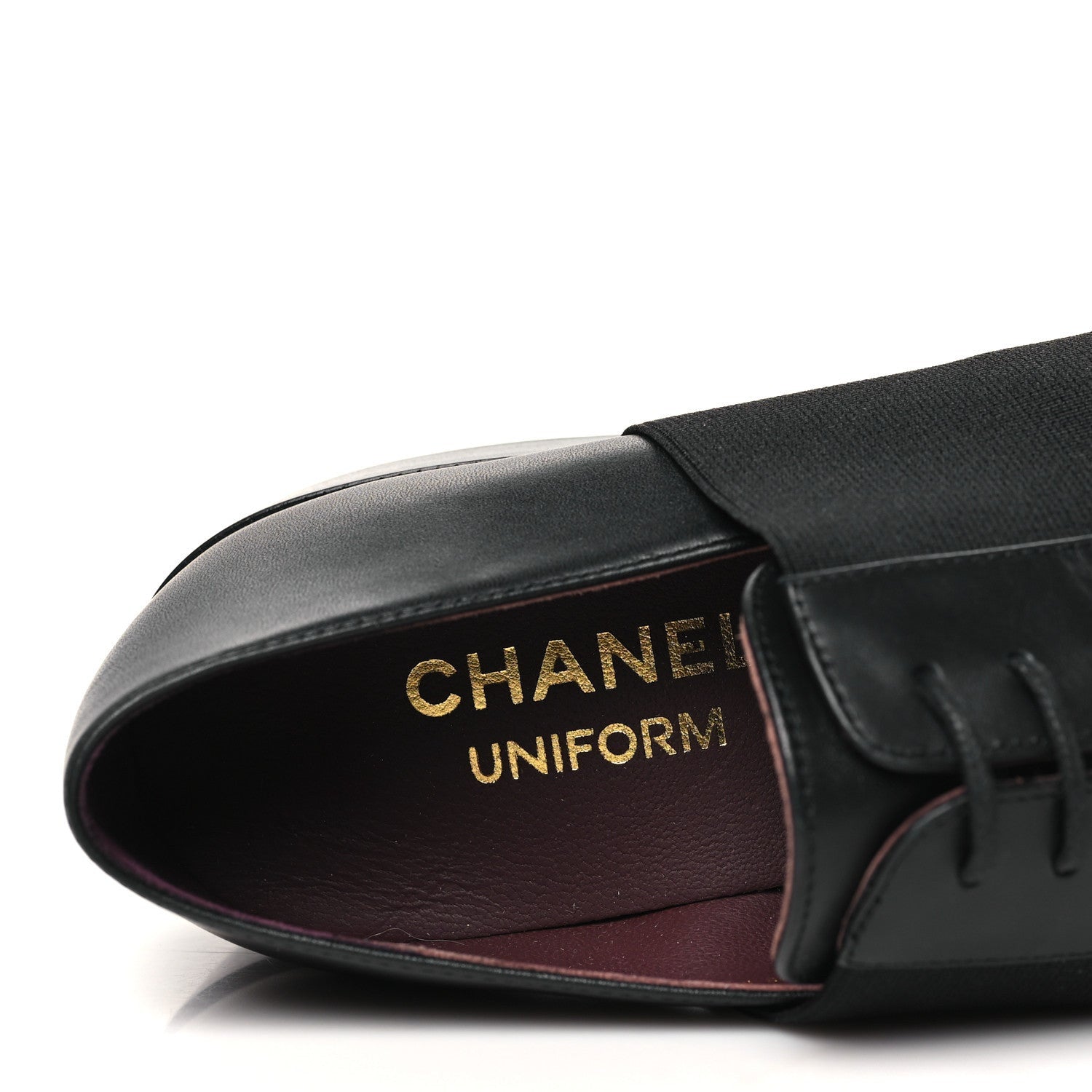 Chanel Calfskin Elastic Lace Up Cap Toe CC Loafers 37 Black 6 of 7
