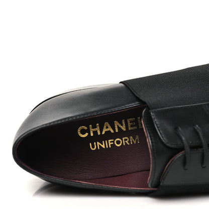 Chanel Calfskin Elastic Lace Up Cap Toe CC Loafers 37 Black 6 of 7