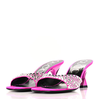 Gucci Satin Crystal 65mm Slide Sandals 37 Fuchsia 3 of 9