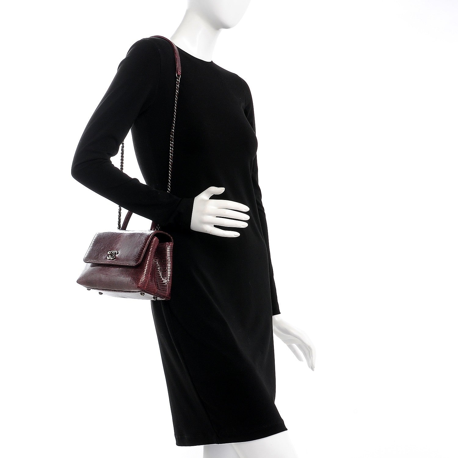 Chanel Lizard Mini Coco Handle Flap Burgundy 2 of 8