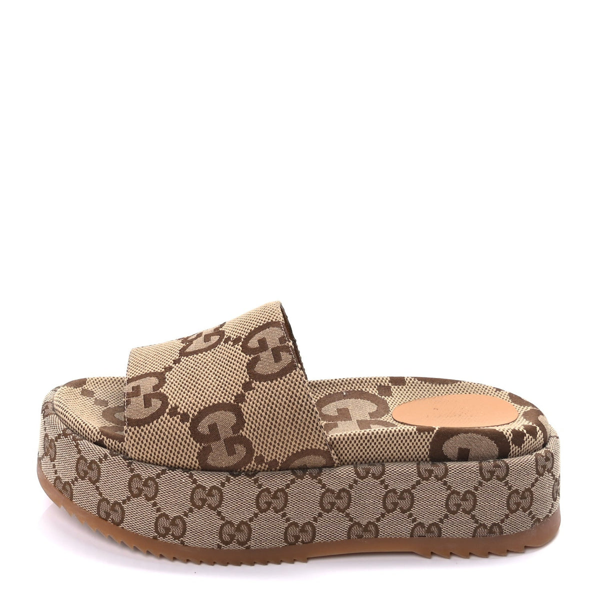 Gucci Monogram Maxi GG Angelina Platform 55mm Slide Sandals 38.5 Camel Ebony 2 of 18